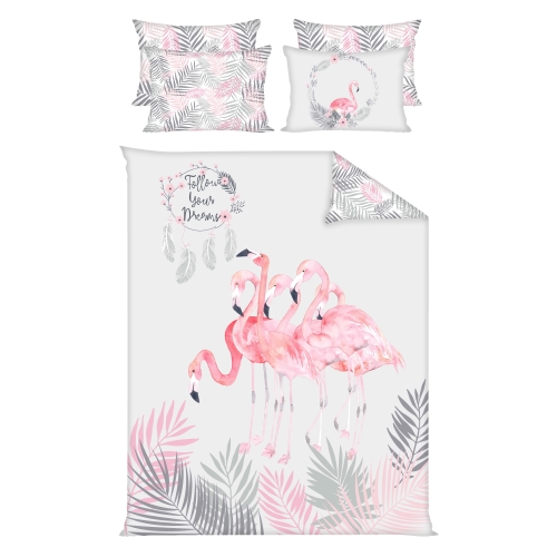 Pościel bawełniana z płótna 160- Flaming, rozłożone na łóżku